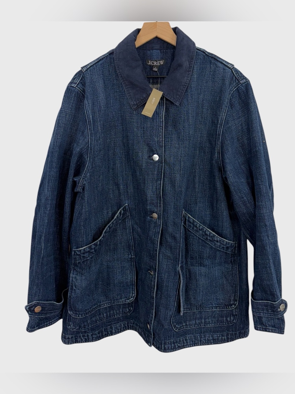 J Crew NWT Dark Blue Denim Barn Jacket with Oversized Pockets Size Large - Picture 12 of 12